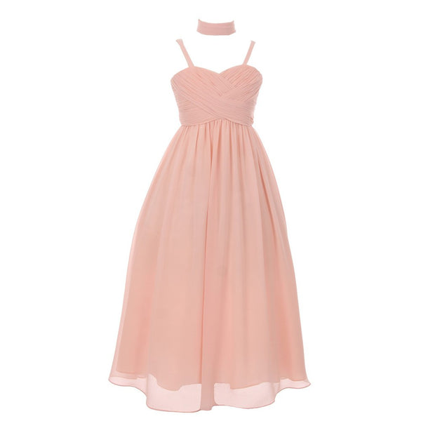 Little Girls Blush Pleated Top Shawl Elegant Chiffon Flower Girl Dress 4-6 - SophiasStyle.com